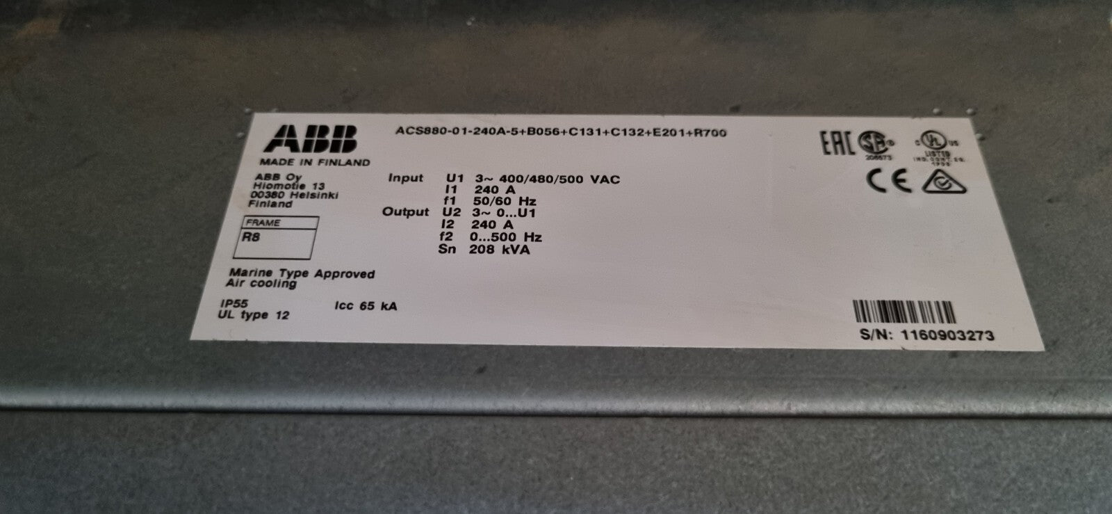 ABB ACS880-01-240A-5 Wall-mounted Single Drive   B056, E201
