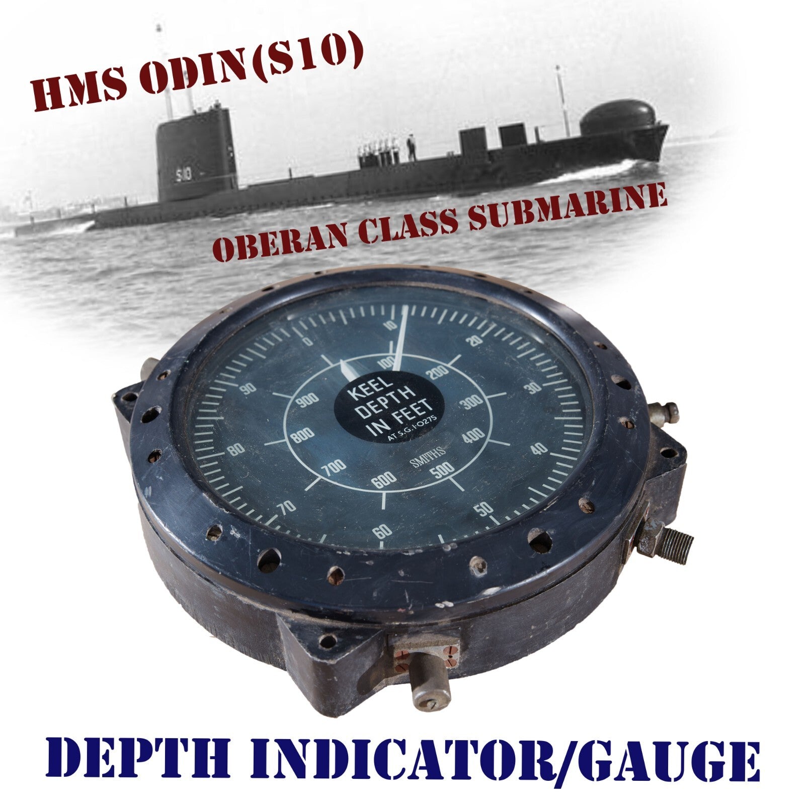 Vintage Oberan Class Submarine  Depth Indicator/Gauge, Vintage Naval Equipment