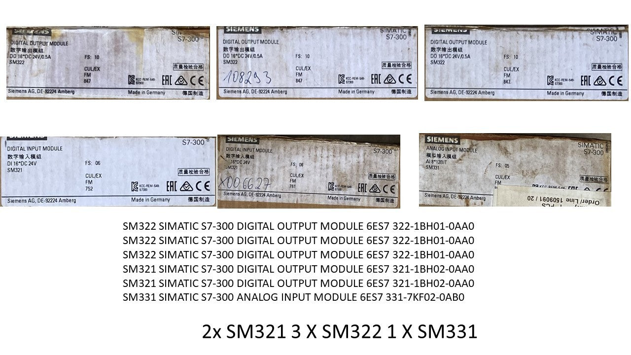 SIEMENS 3x 6ES7 322-1BH01-0AA0,  2x 6ES7 321-1BH02-0AA0, 1x 6ES7 331-7KF02-0AB0